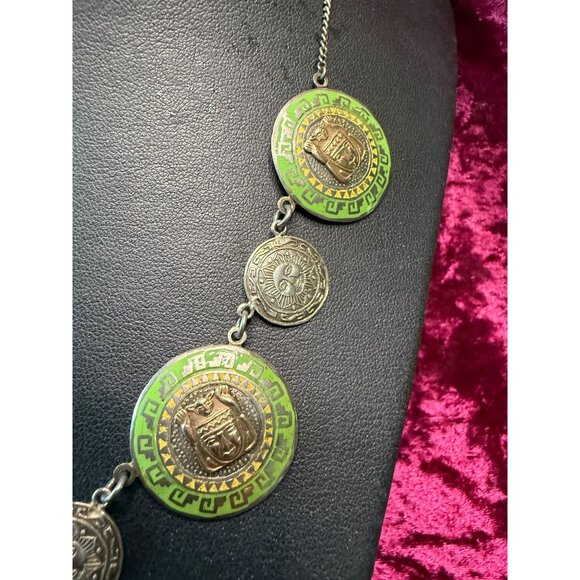 Vintage Peruvian Sterling Silver Inca & Sun Coin Necklace Siged - Picture 4 of 7